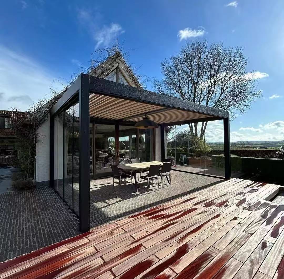 New Design Garden Swimming Pool Waterproof Sun Shade Motorized Bioclimatic Aluminum Powder Coated Retractable Roof Screen Nature