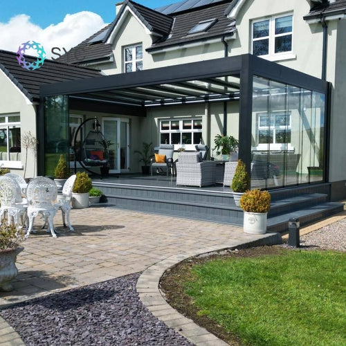 Bioclimatic Luxury Modern Glass Sunroom Aluminum Pergolas Waterproof Powder Coated Eco-Friendly Outdoor