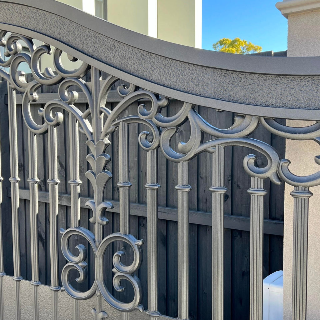 European Style Aluminum Alloy Automatic Driveway Gate Set with Hole Carved Design Double Swing Motorized System