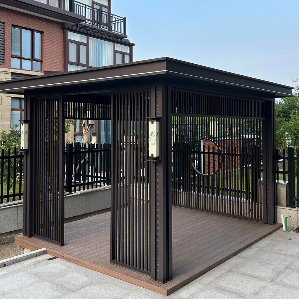 Chinese Style Aluminum Pergola Decorative Roof Weatherproof Easy Assembly Rustproof for Backyard Patio Garden