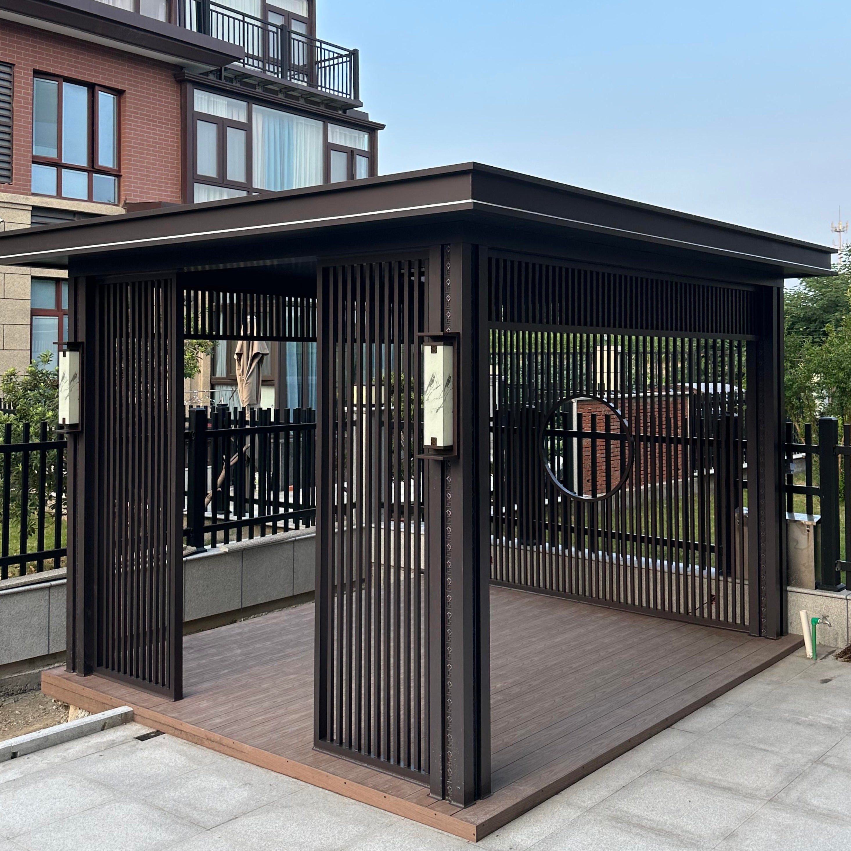 Chinese Style Aluminum Pergola Decorative Roof Weatherproof Easy Assembly Rustproof for Backyard Patio Garden