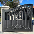 European Style Aluminum Alloy Automatic Driveway Gate Set with Hole Carved Design Double Swing Motorized System
