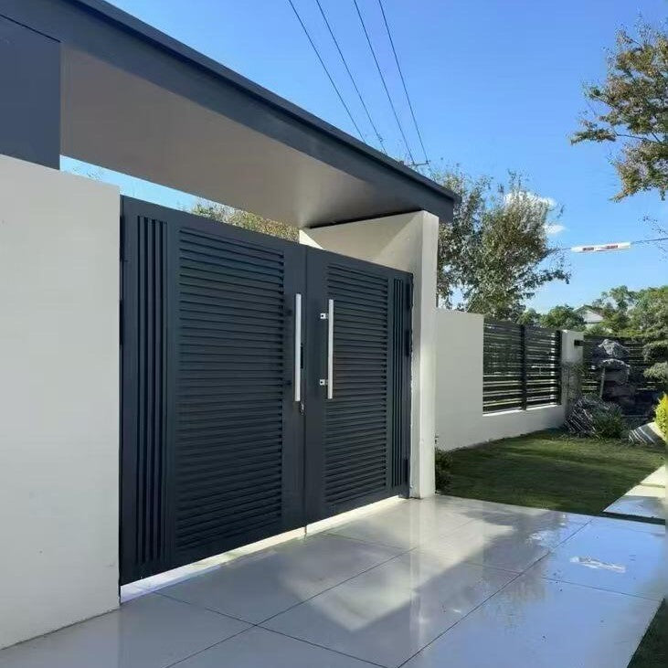 Luxury Modern Aluminum Privacy Garden Gate Horizontal Premium Slat Modular Design Waterproof Eco-Friendly 3D Modeling Matching