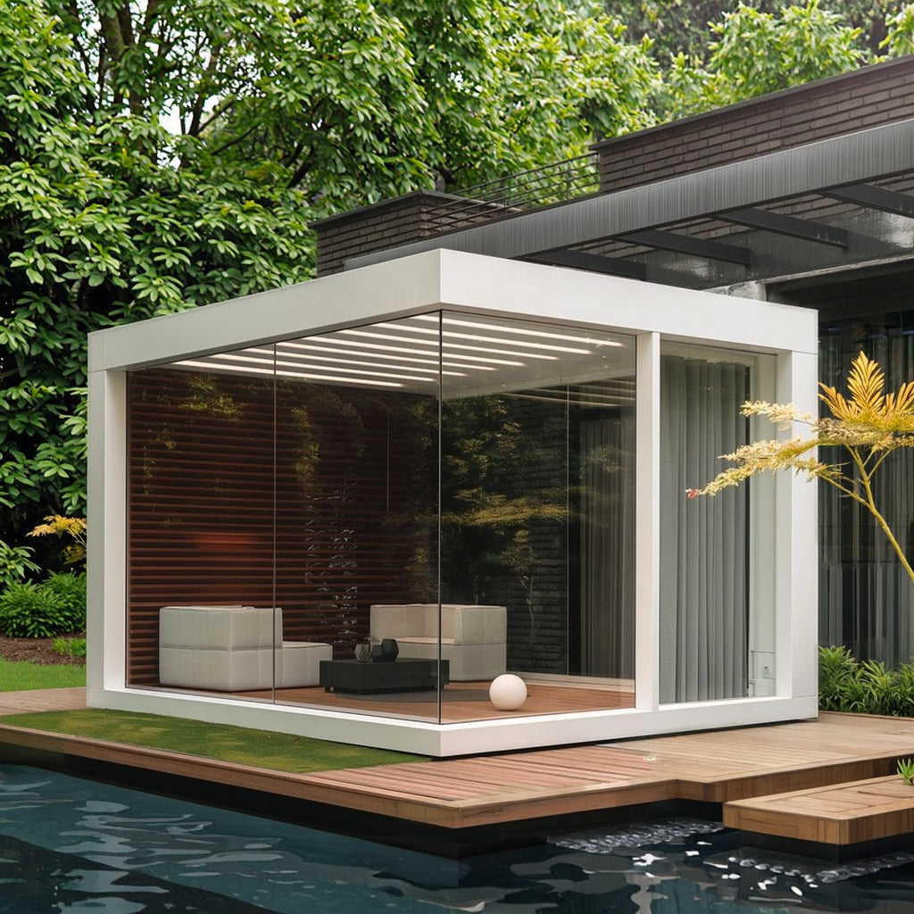 Wasserdichte elektrische Lamellen-Pergola-Dachfabrik Gartenpavillon Bioklimatische umweltfreundliche Aluminium-Pergola für den Außenbereich