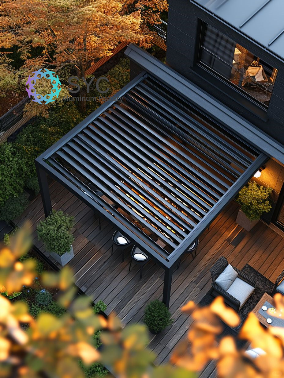 Wholesale Eco-Friendly Alu Pergola LED Lights Motorized Waterproof Louvre Pergola Powder Coated Frame Nature Pressure Treated