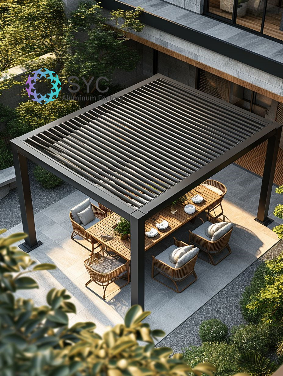 Wholesale Eco-Friendly Alu Pergola LED Lights Motorized Waterproof Louvre Pergola Powder Coated Frame Nature Pressure Treated
