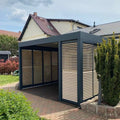 Modern Aluminum Louver Pergola with All-Side Louvered Curtains for Courtyard Terrace Adjustable Light and Ventilation
