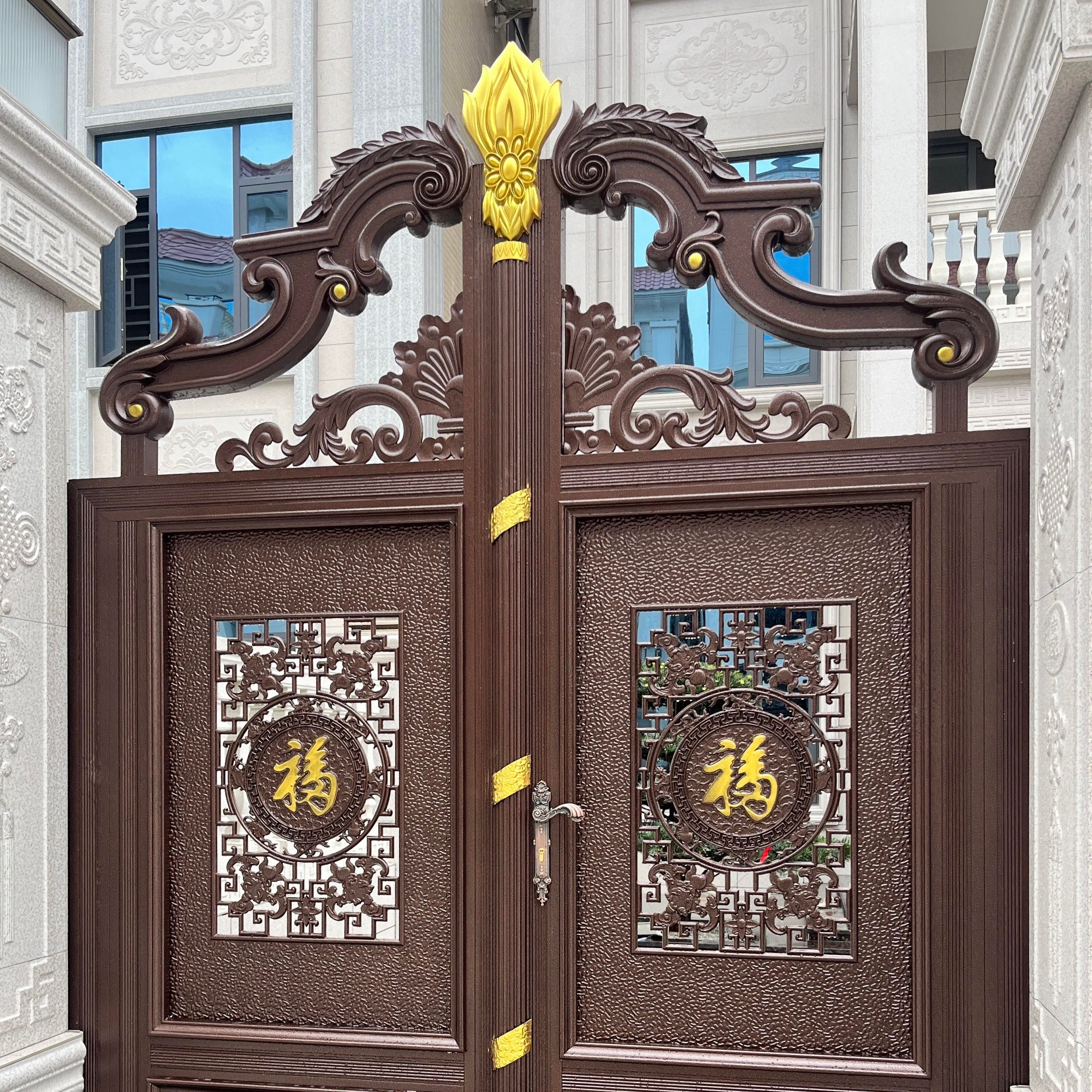 Low Maintenance Aluminum Double Swing Gate European Design for Villa Courtyard Weatherproof Sealed Bearings