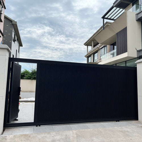Aluminum Alloy Electric Sliding Gate with Track Rollers and Built-in Walk Door for Villa Courtyard Automatic Remote Control