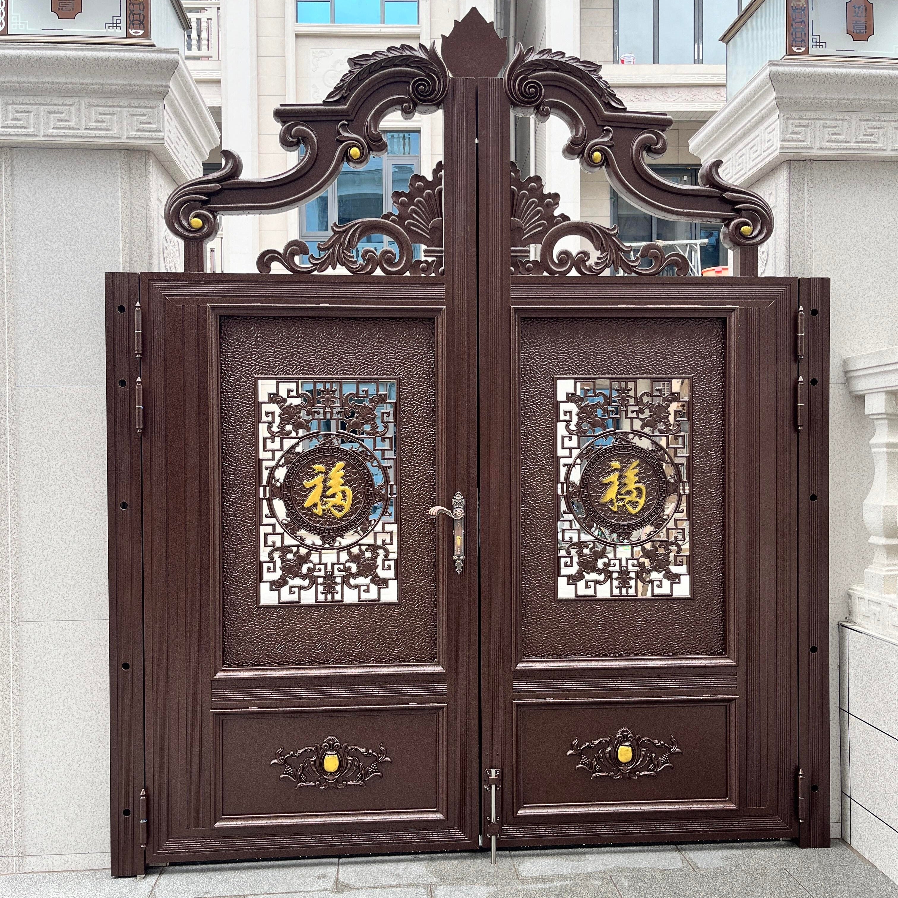 Low Maintenance Aluminum Double Swing Gate European Design for Villa Courtyard Weatherproof Sealed Bearings