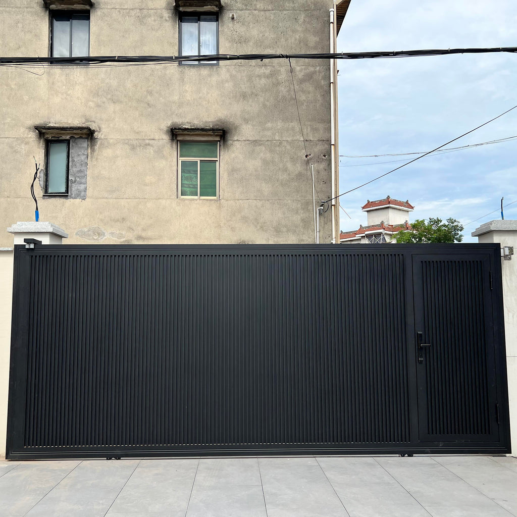 Aluminum Alloy Electric Sliding Gate with Track Rollers and Built-in Walk Door for Villa Courtyard Automatic Remote Control