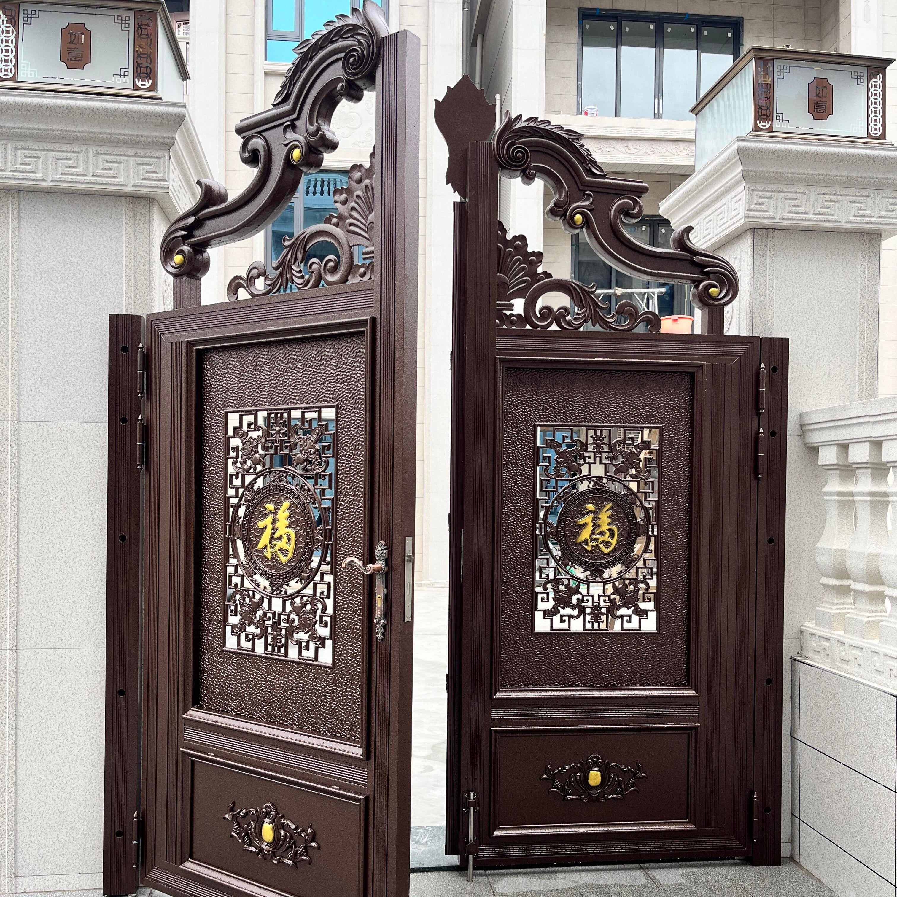 Low Maintenance Aluminum Double Swing Gate European Design for Villa Courtyard Weatherproof Sealed Bearings