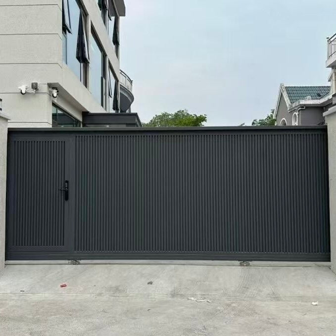Aluminum Alloy Electric Sliding Gate with Track Rollers and Built-in Walk Door for Villa Courtyard Automatic Remote Control