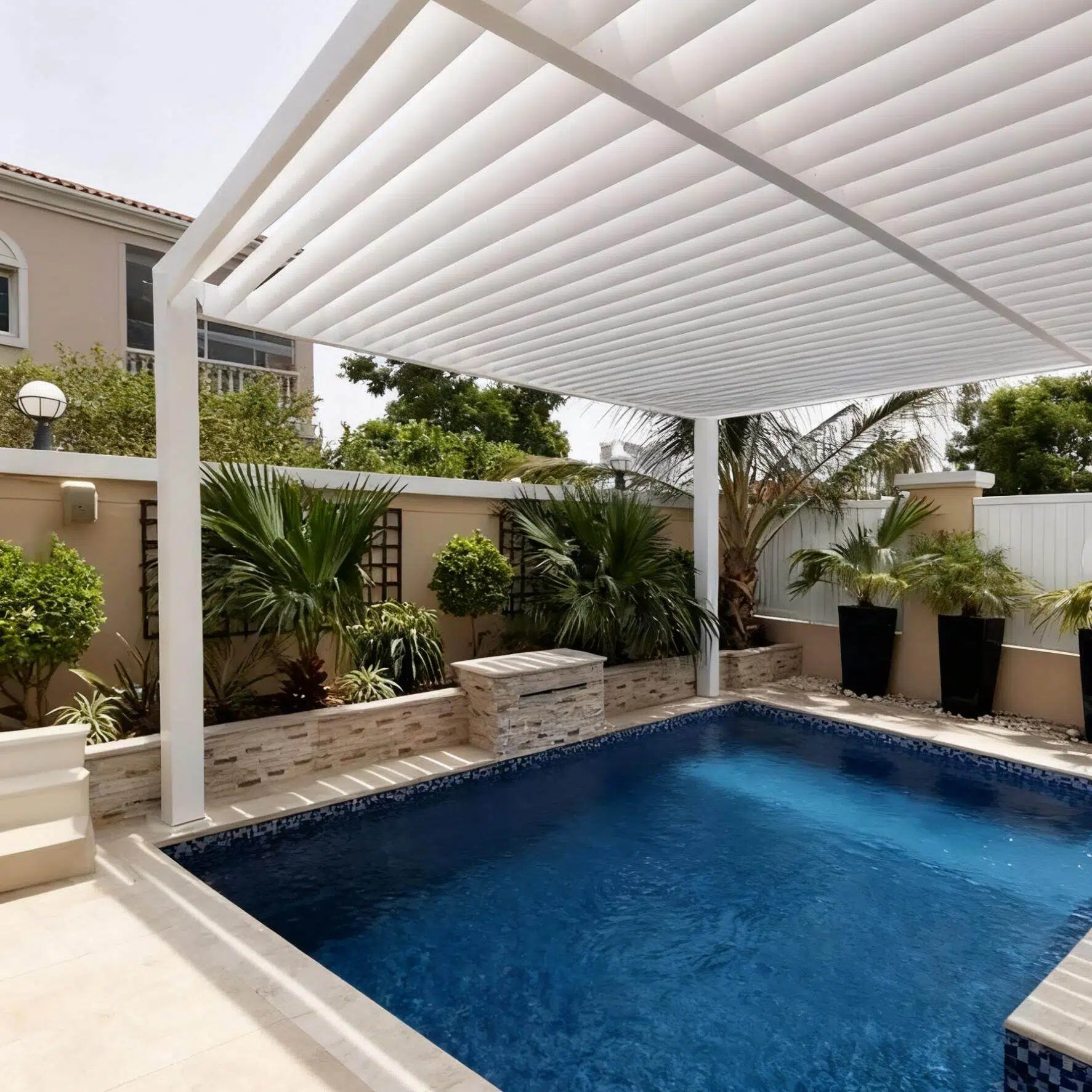 Modern Weatherproof Aluminium Alloy Electric Retractable Louver Pergola Eco-Friendly Custom Size for Outdoor Swimming