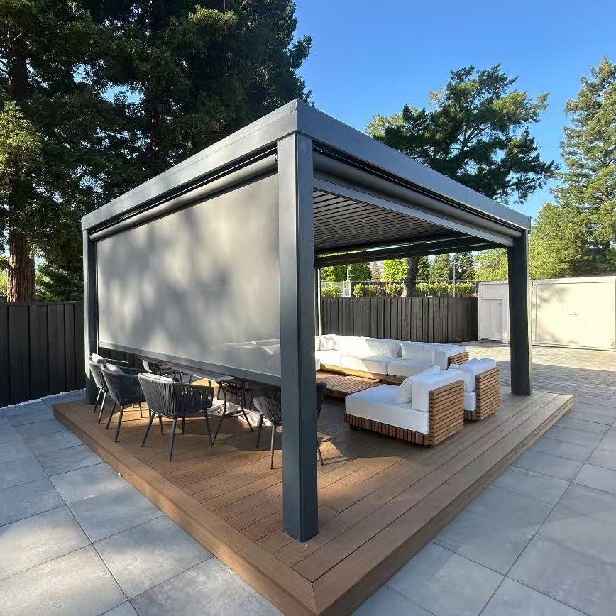Hot Sale Sunshade Waterproof Intelligent Adjustable Blinds Electric Aluminium Alloy Pergola Outdoor Living Courtyard Garden