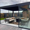 Morden Aluminum Alloy Electric Louvered Pergola with Sliding Glass Doors Customized Durable Outdoor Powder Coated Eco-Friendly