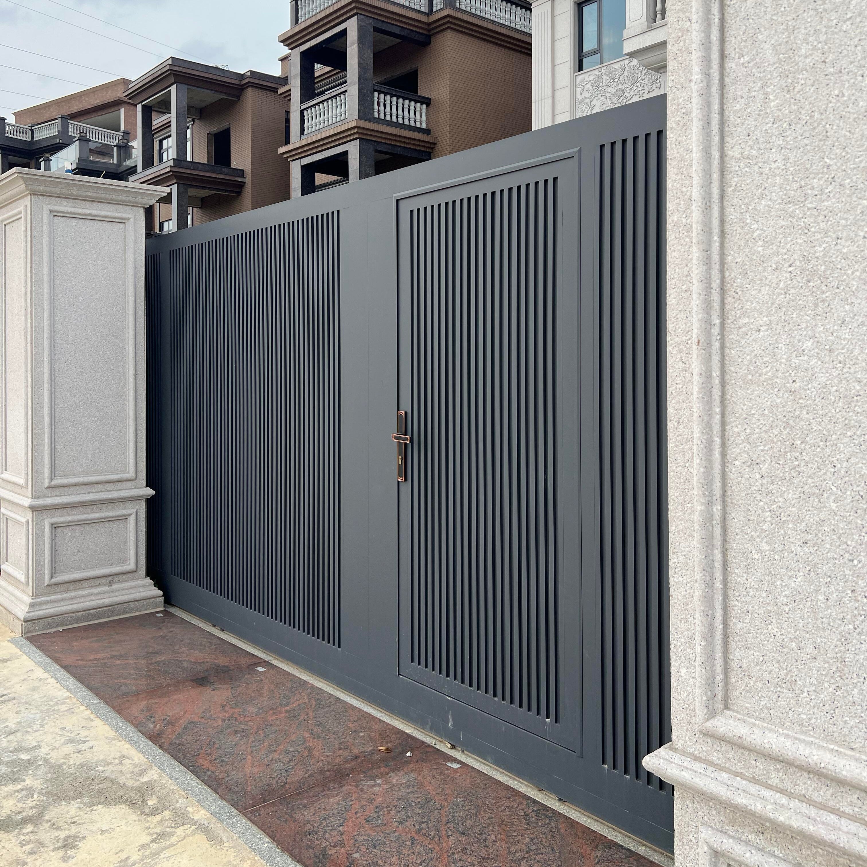 Heavy Duty Aluminum Sliding Gate with Pedestrian Door for Courtyard and Estate Electric Roller Track Photocell Safety