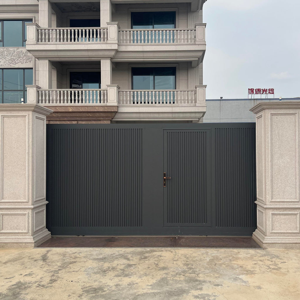 Heavy Duty Aluminum Sliding Gate with Pedestrian Door for Courtyard and Estate Electric Roller Track Photocell Safety