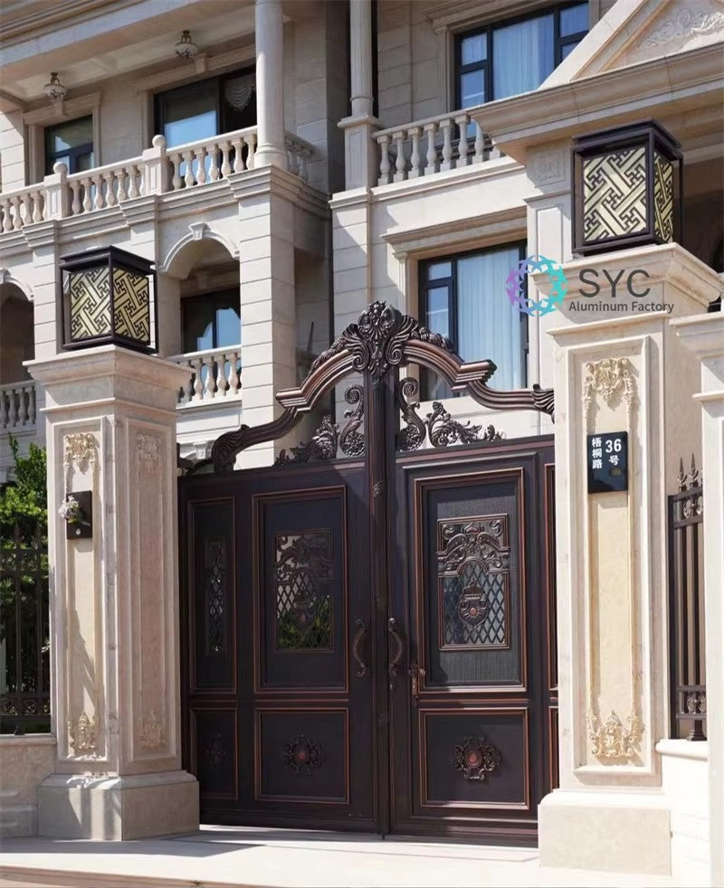 Luxury Custom Wrought Iron Main Gate for Villa Access 3D Modelled Sliding Driveway Aluminum Pressure Treated Wood Coated Surface