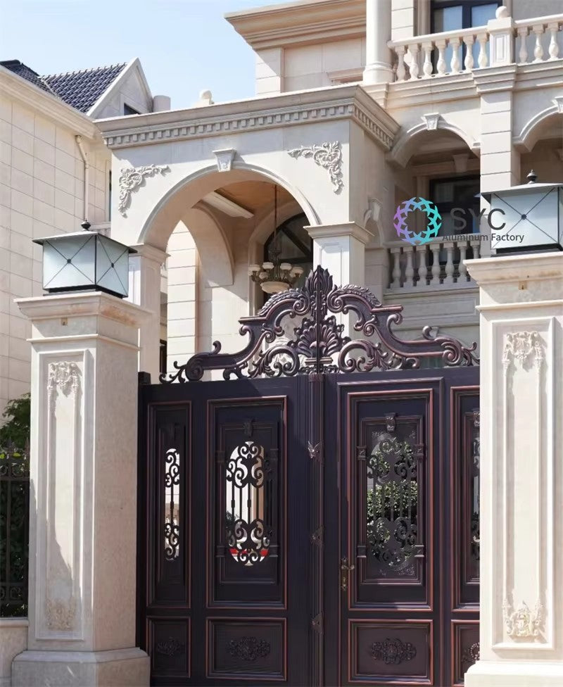 Luxury Custom Wrought Iron Main Gate for Villa Access 3D Modelled Sliding Driveway Aluminum Pressure Treated Wood Coated Surface