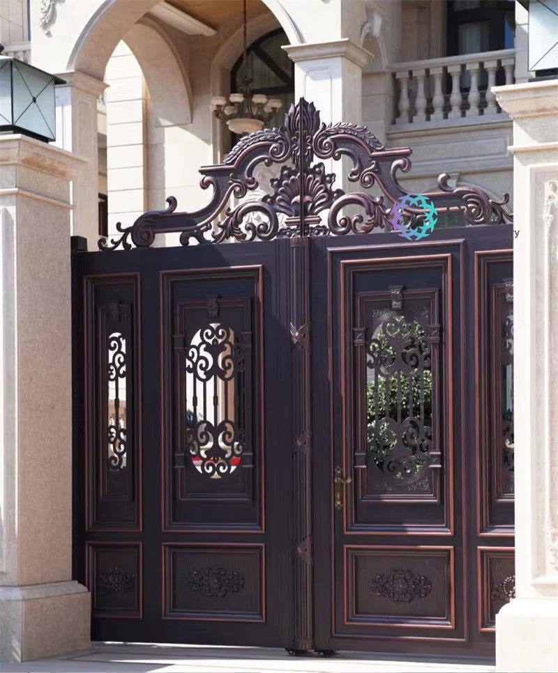 Luxury Custom Wrought Iron Main Gate for Villa Access 3D Modelled Sliding Driveway Aluminum Pressure Treated Wood Coated Surface