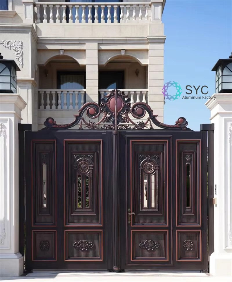 Luxury Custom Wrought Iron Main Gate for Villa Access 3D Modelled Sliding Driveway Aluminum Pressure Treated Wood Coated Surface